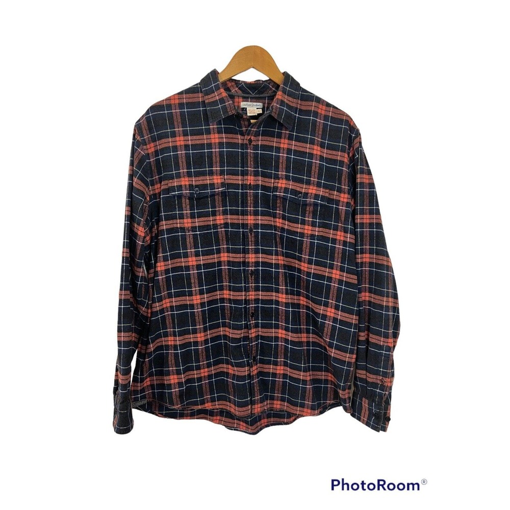 Carbon 2 Cobalt Flannel Shirt Mens Large Plaid Flap Pockets Long Sleeve